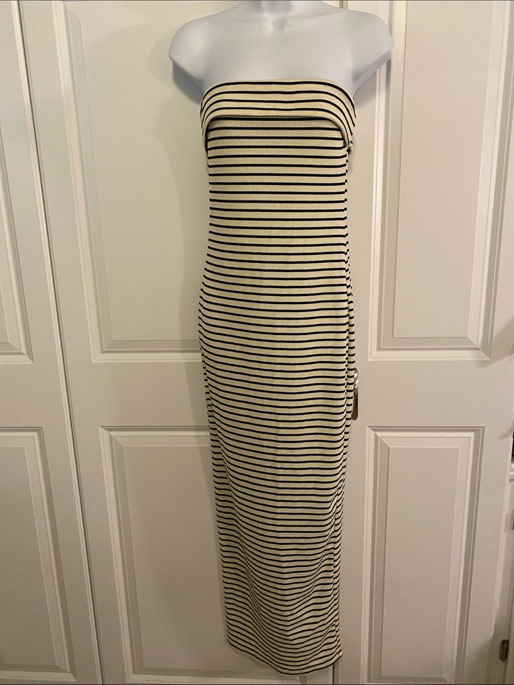 Black and Cream Strapless Maxi Bodycon Dress